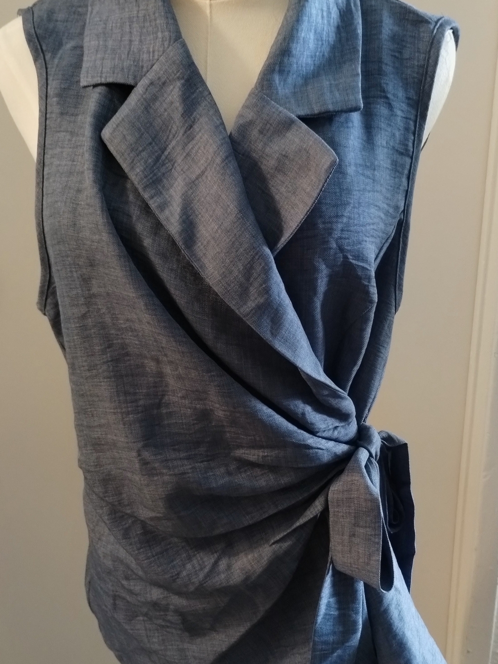 SHEIN Curve Chambray Blue Wrap Top